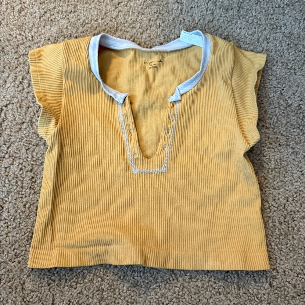 Urban Outfitters Yellow Ribbed Crop Top with White Trim